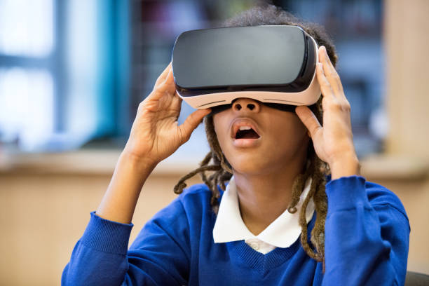 Student wearing a virtual reality headset